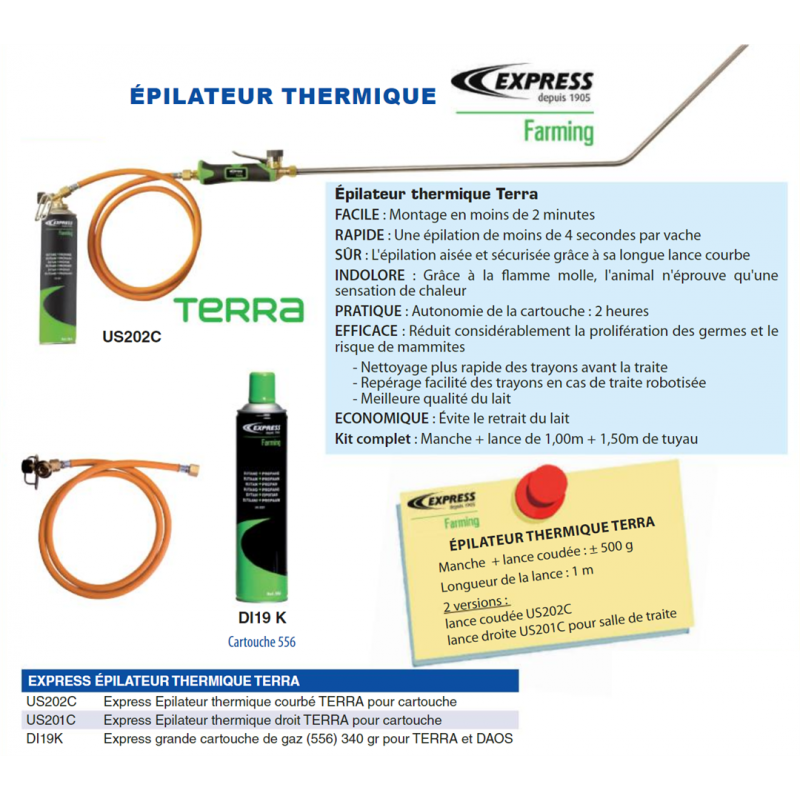 Epilateur thermique droit TERRA pour cartouche (livré sans) Express