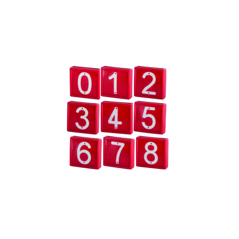 Plaque Numérotée, Rouge 44x46 mm chiffre au choix de 0 à 9 (lot de 10 identique)