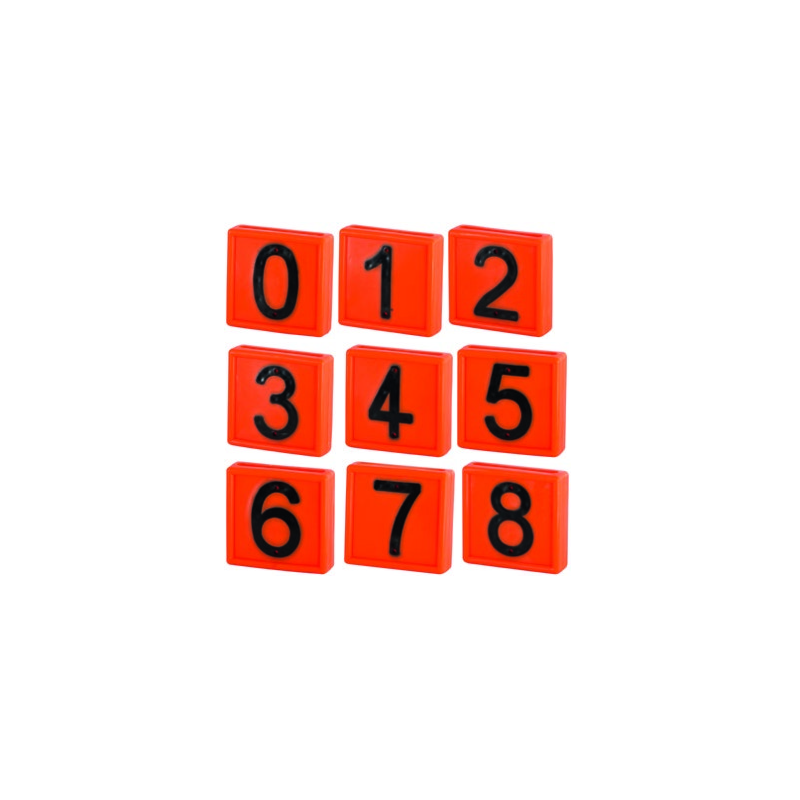 Plaque Numérotée, Orange 44x46 mm chiffre au choix de 0 à 9 (lot de 10 identique