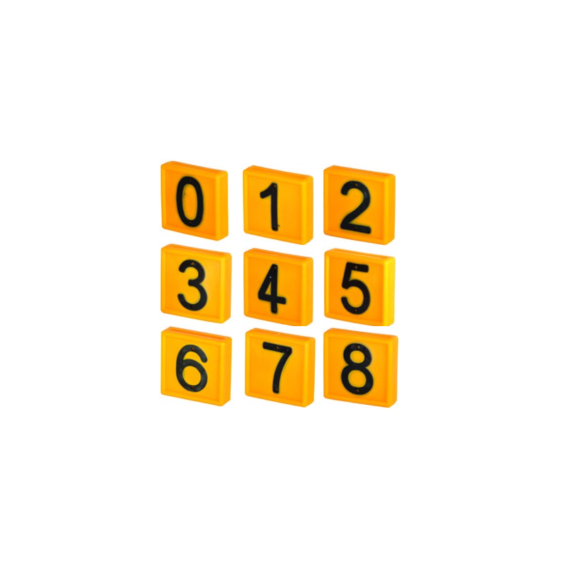 Plaque Numérotée, Jaune 44x46 mm chiffre au choix de 0 à 9 (lot ou unité)
