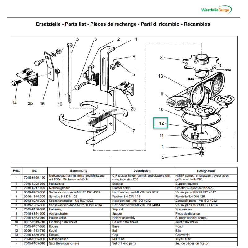 Bille plateau de lavage d'origine Gea 0026-1513-710 (rep. 12)