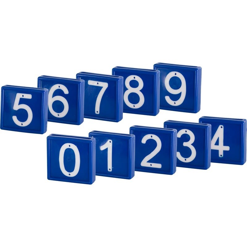 Plaque Numérotée, Bleu 44x46 mm chiffre au choix de 0 à 9 (lot de 10 identique)