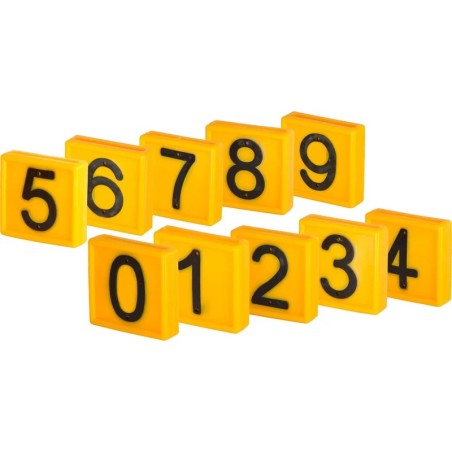 Plaque Numérotée, Jaune 44x46 mm chiffre au choix entre 0 et 9 (lot ou unité)