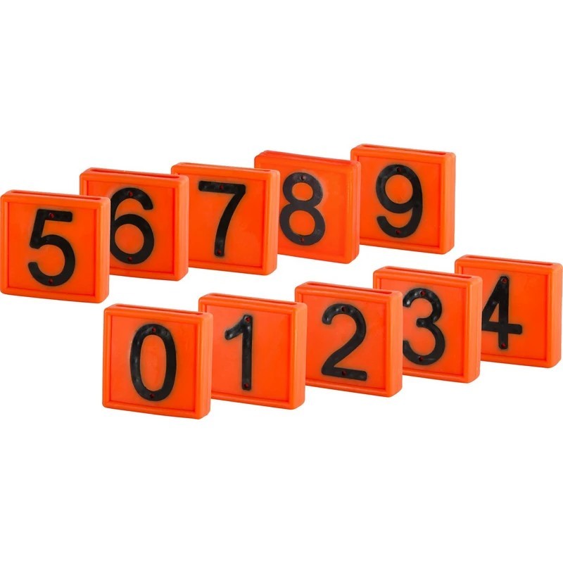 Plaque Numérotée, Orange 44x46 mm chiffre au choix de 0 à 9 (lot de 10 identique
