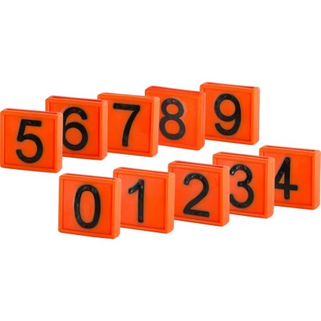 Plaque Numérotée, Orange 44x46 mm chiffre au choix de 0 à 9 (lot de 10 identique