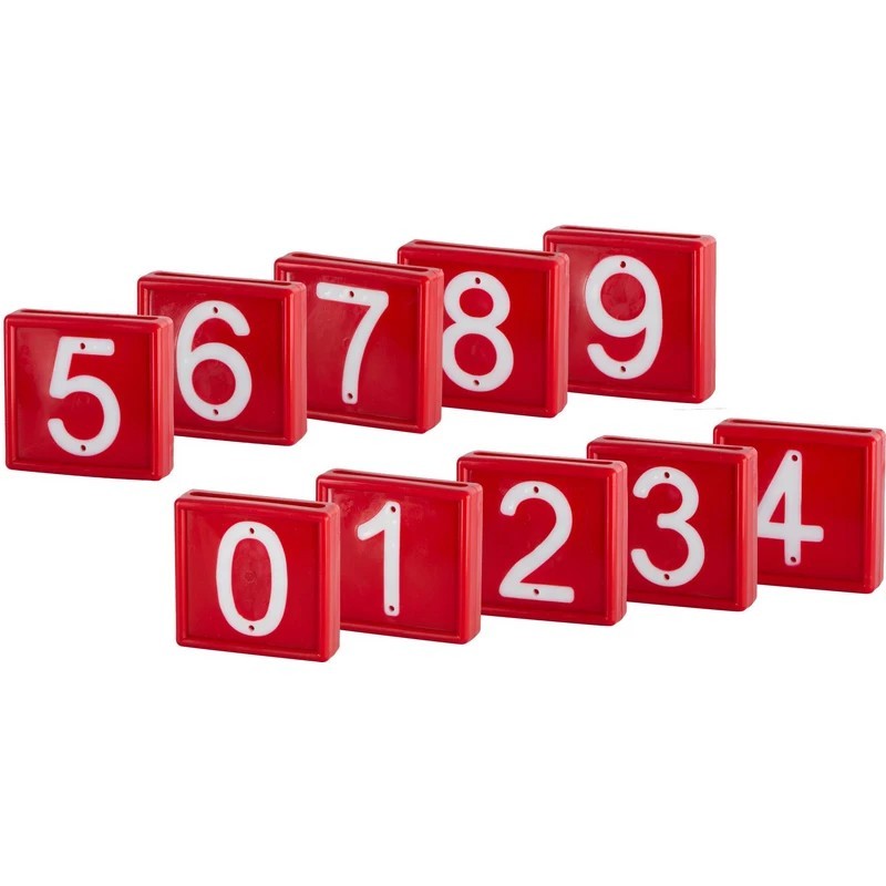Plaque Numérotée, Rouge 44x46 mm chiffre au choix de 0 à 9 (lot de 10 identique)
