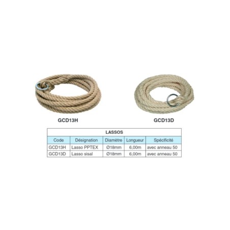 Lasso sisal Ø18mm 6,00m avec anneau 50 (x1)    - GCD13D